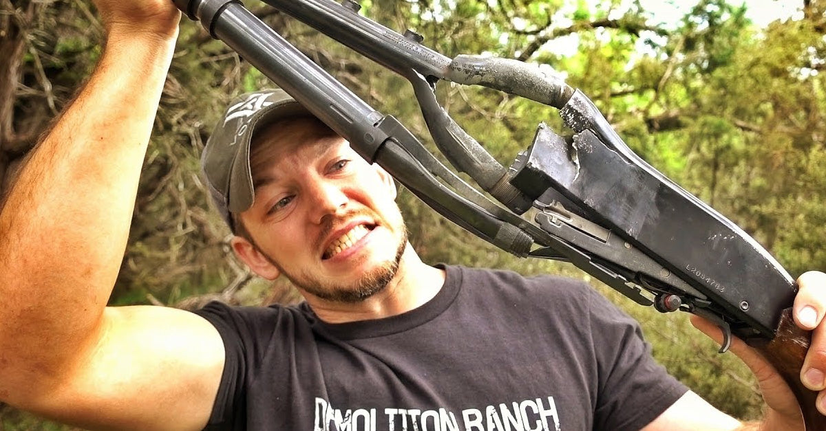 Firing a pump action overloaded with enough shot to fill 3/4 of the barrel