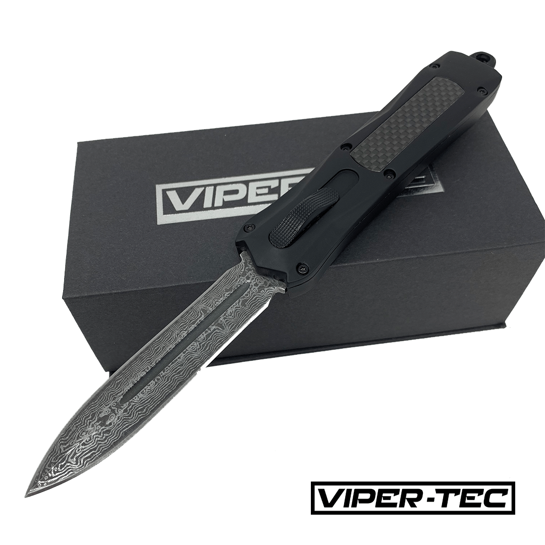 Black Zedd D/A OTF - Damascus Steel (Multiple Blade Styles Available) - Viper Tec