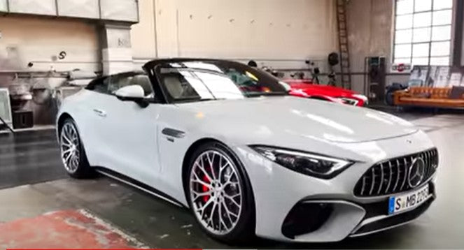 2202 Mercedes SL 55 AMG V8 in Alpine Gray, Full Review.