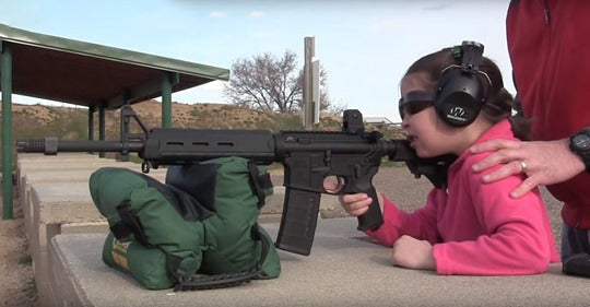 7-year-old girl shoots an AR-15 for the first time