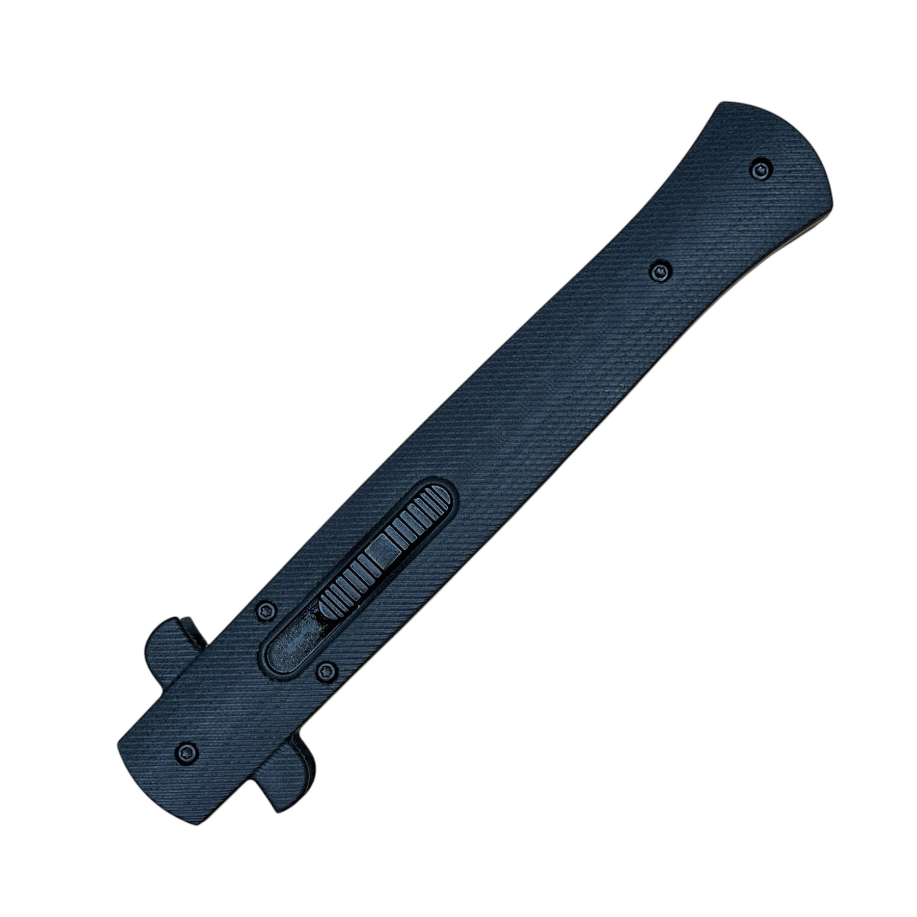 VT Don OTF automatic knife closed with black G10 handle and thumb slide